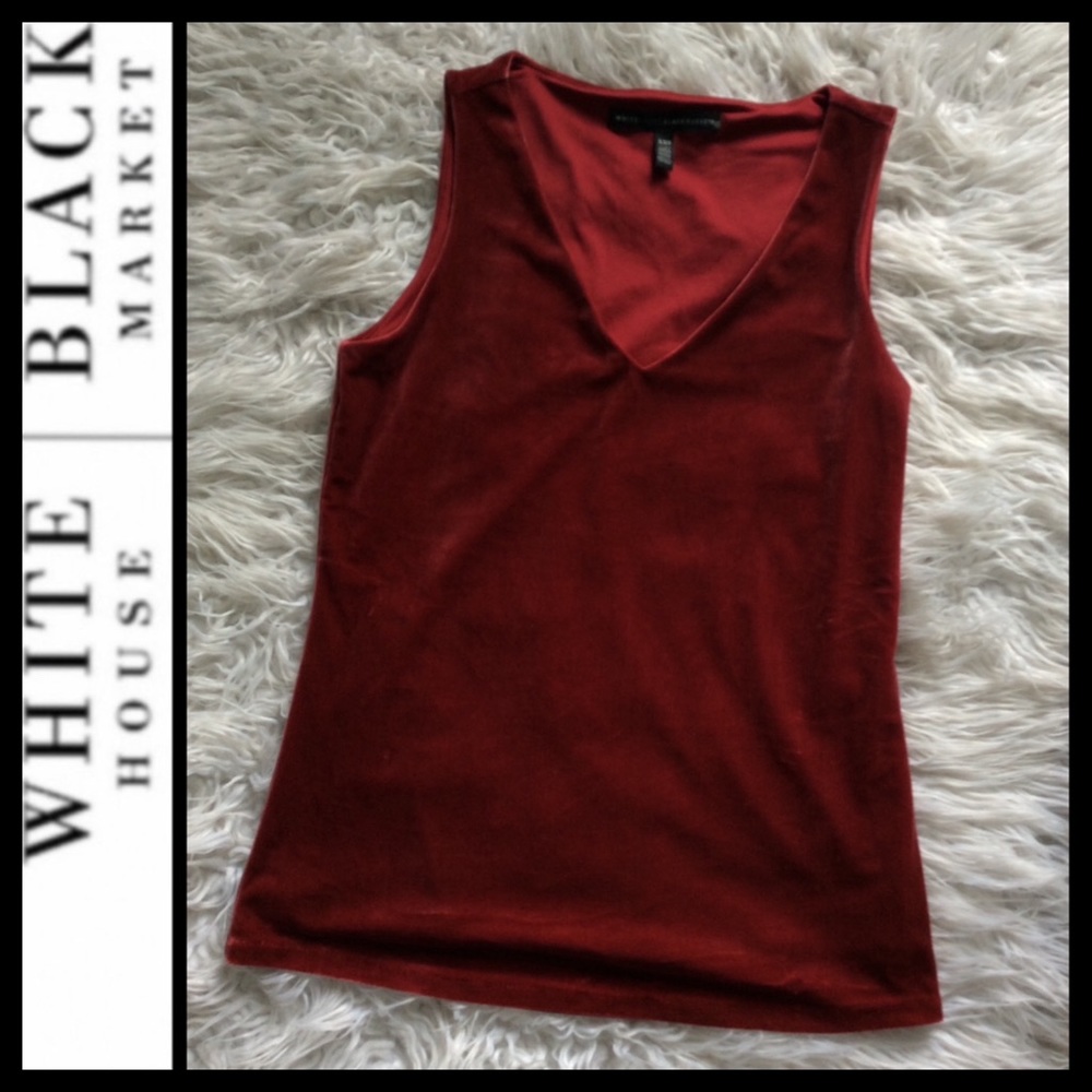 WHBM V-Neck Velvet Shell, Red - Picture 4 of 6
